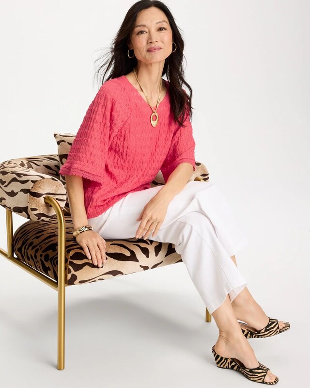 Crinkle Lace Knit Raglan Tee - image 2